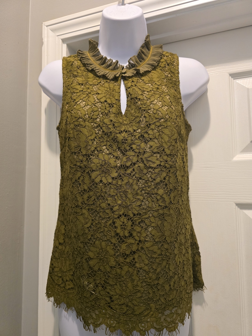 J. Crew Olive Green Lace Keyhole Sleeveless Camisole